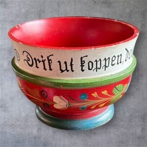 Vintage Norwegian Rosemaling Bowl Handmade Turned Wood Ale & Hand Painted